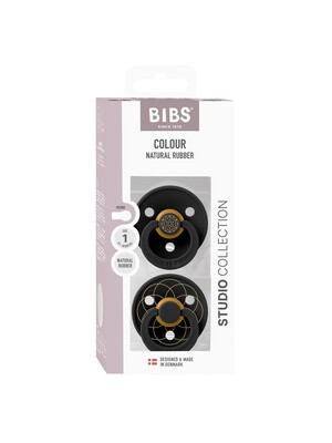 BIBS Pacifier Studio Colour 2 PACK Layl Latex Size 1 Black Gold