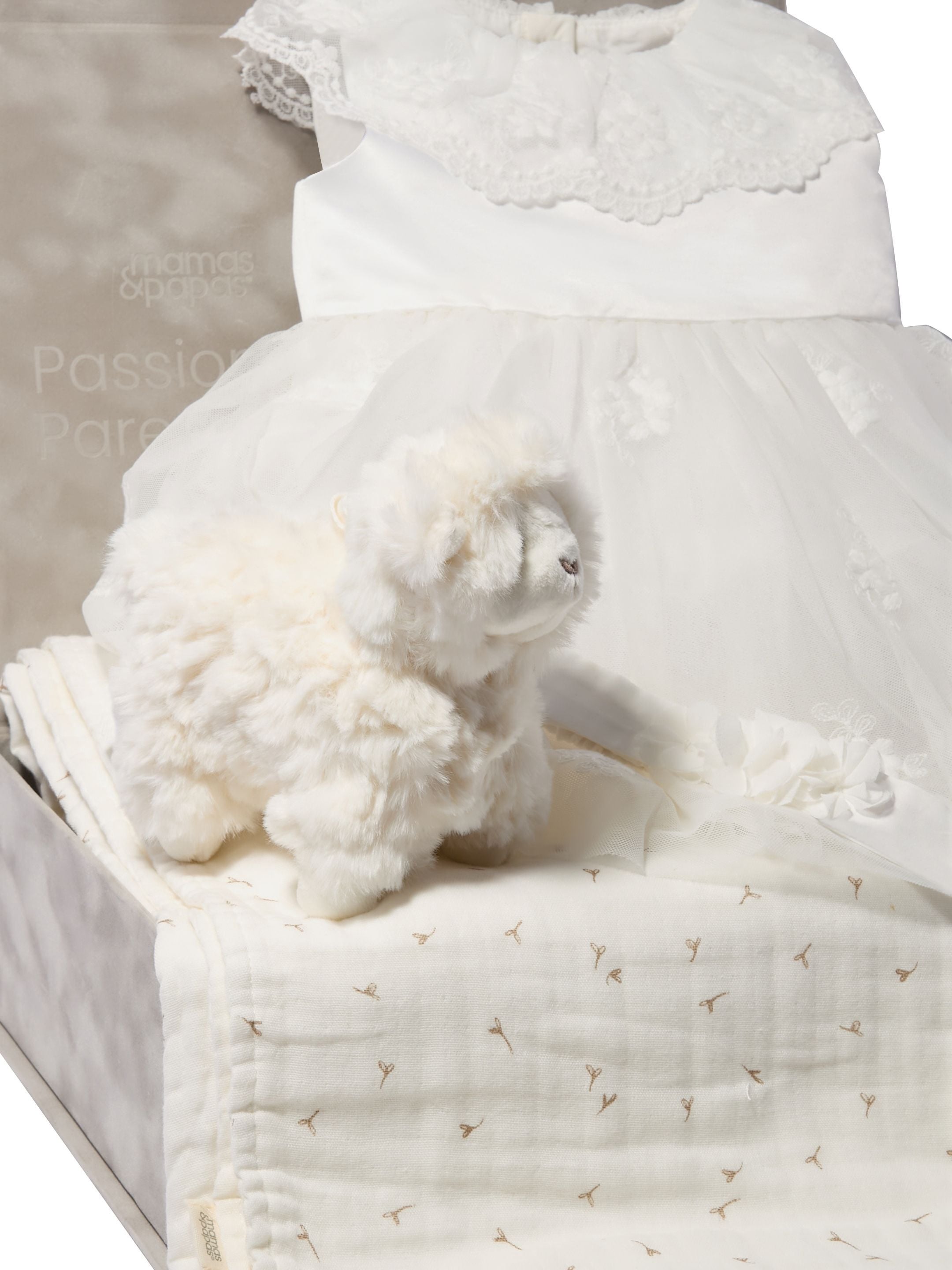 Mesh Flower Girl Dress Baby Gift Set with Muslin Blanket, Headband & Lamb Chime image number 2