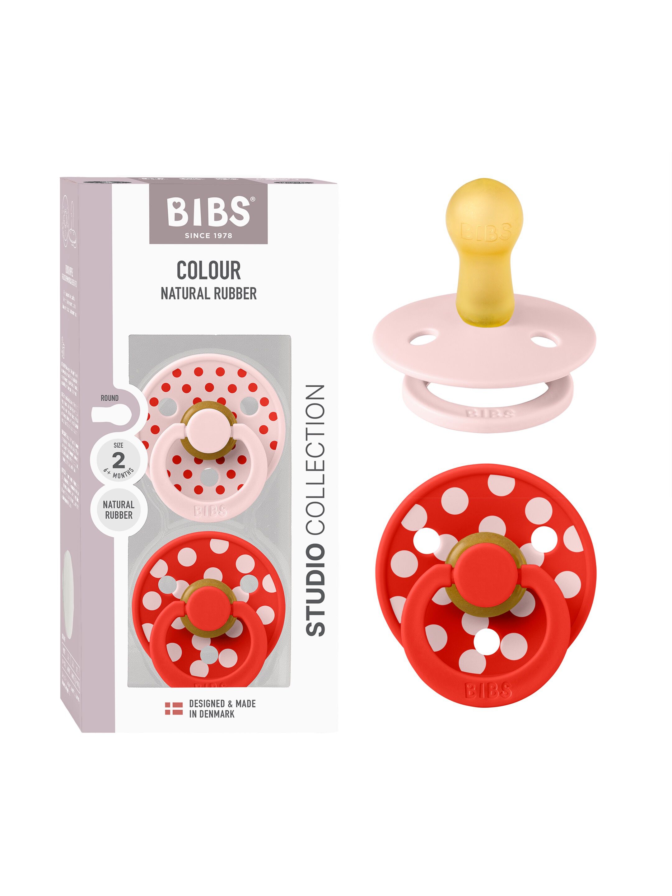 BIBS Pacifier Studio Colour 2 Pack Polka Latex Size 2 Blossom Candy Apple
