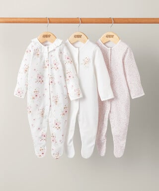 Watercolour Flowers Sleepsuits (Set of 3) - Pink