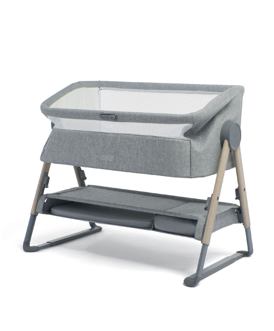 Lua Bedside Crib Bundle Grey with Mattress Protector & Fitted Sheets - Star / White image number 2