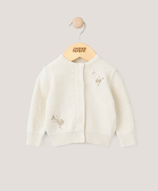 Embroidered Knitted Cardigan - Cream image number 1