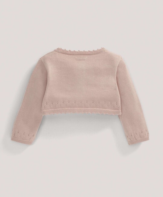 Pointelle Detail Knit Cropped Cardigan Pink- 18-24 months image number 3