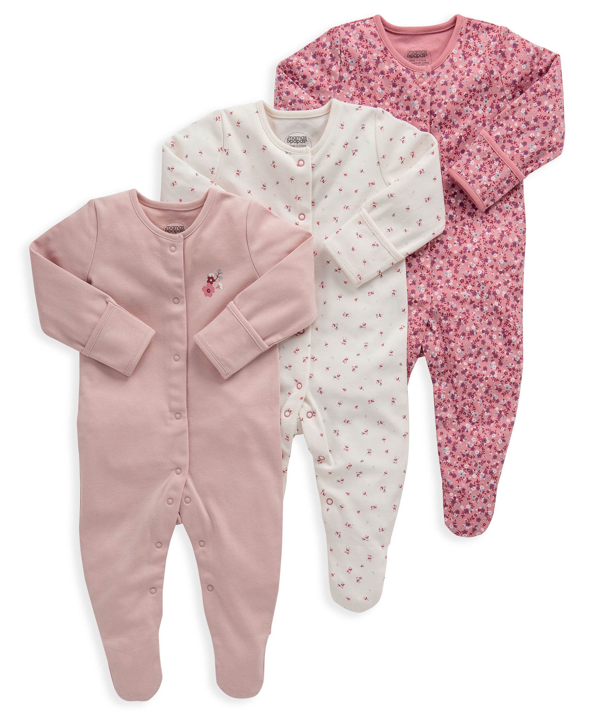 Warm Floral Sleepsuits - 3 Pack image number 1