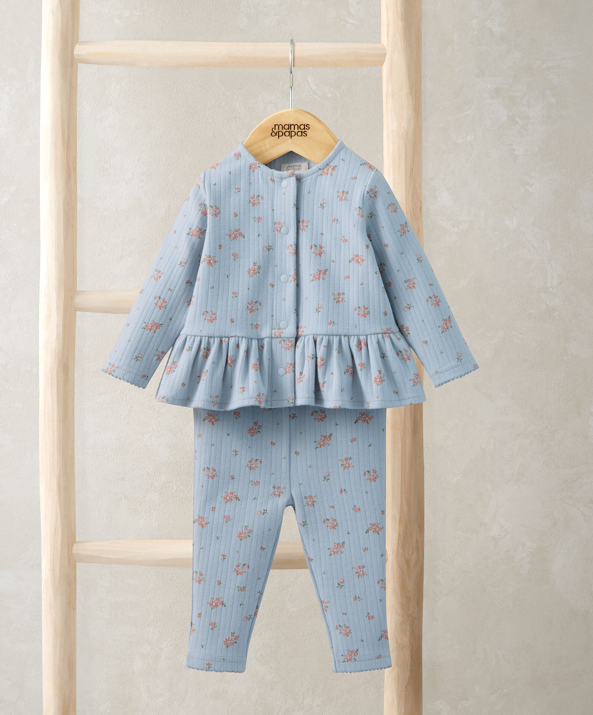 Floral Ribbed Top & Leggings Outfit Set image number 2