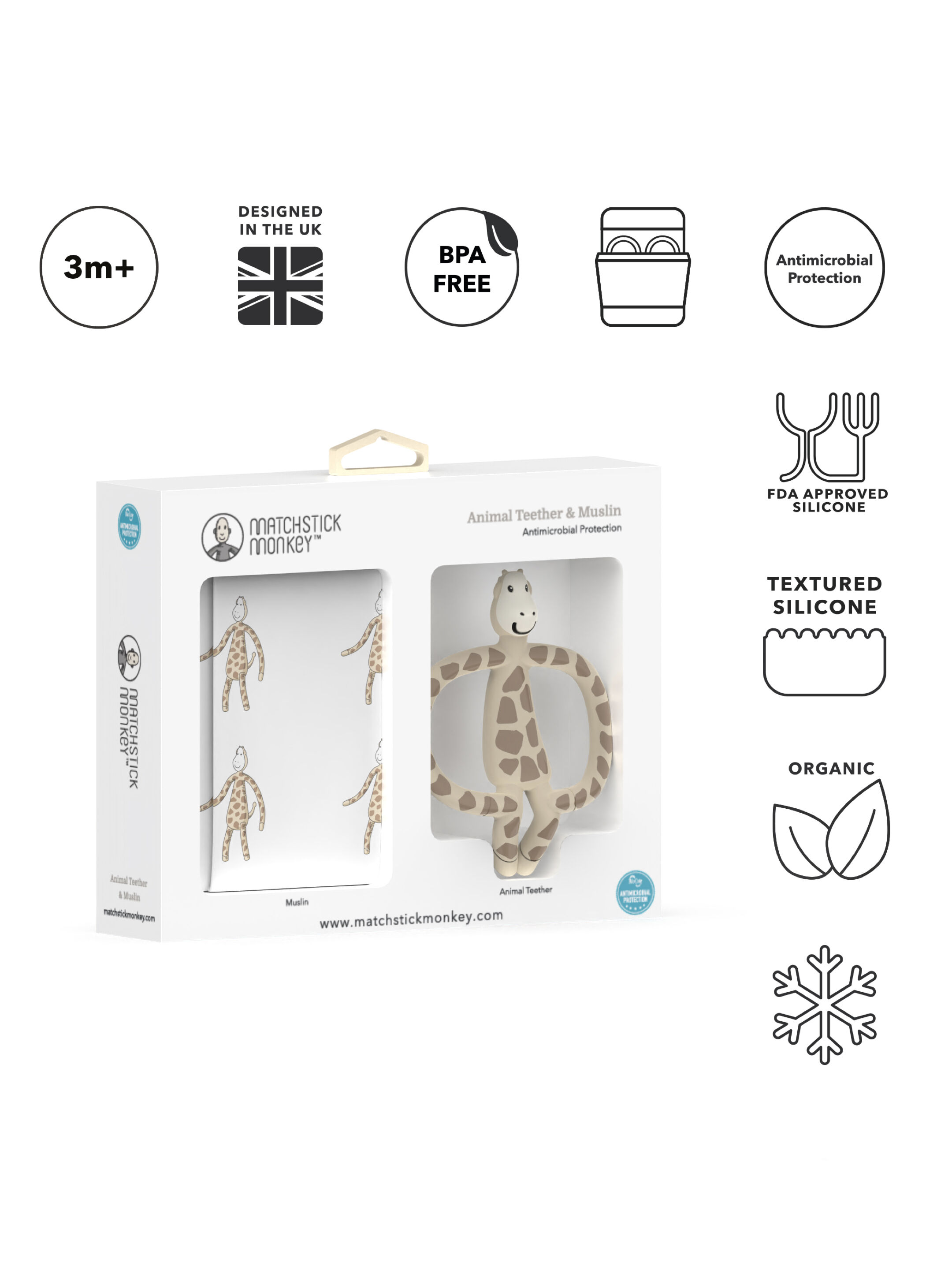 Matchstick Monkey Animal Teether & Muslin Gift Set - Giraffe image number 3