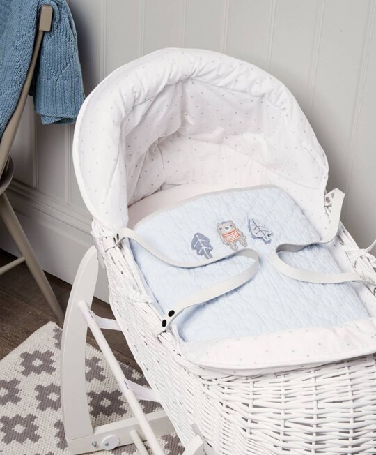 White Wicker Moses Basket with Cotton Cover - Little Forest image number 2