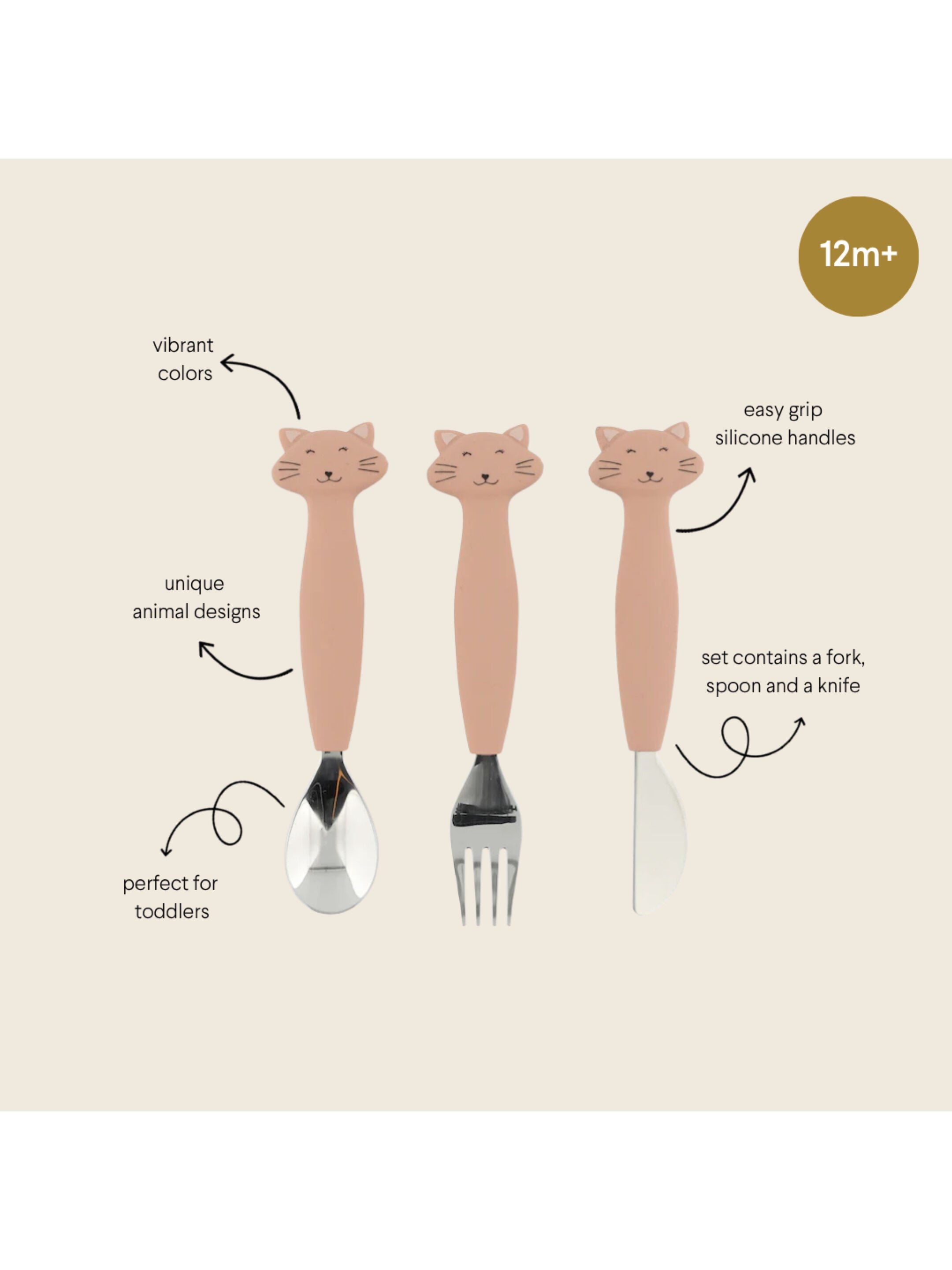 Trixie Stainless Steel Cutlery Set With Silicone Handle - Mrs. Cat image number 1