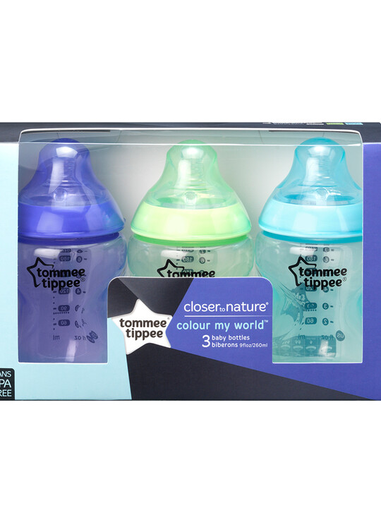 Tommee Tippee Closer to Nature Feeding Bottle, 260ml x 3 - Blue image number 2