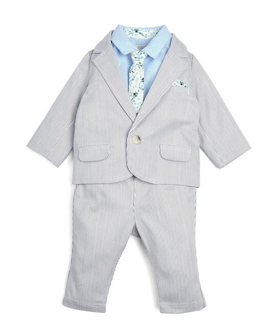 Grey Stripe Jacket, Trousers, Shirt Y& Tie - 4 Piece Set image number 1