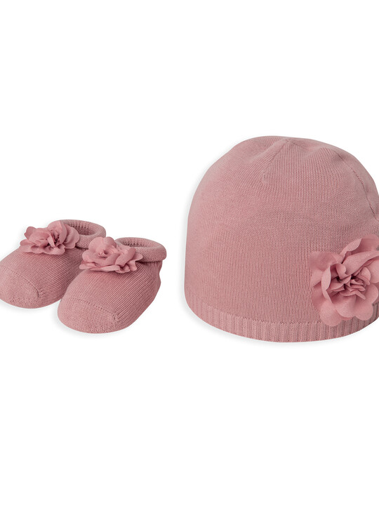 Pink Flower Hat & Bootie Set image number 1