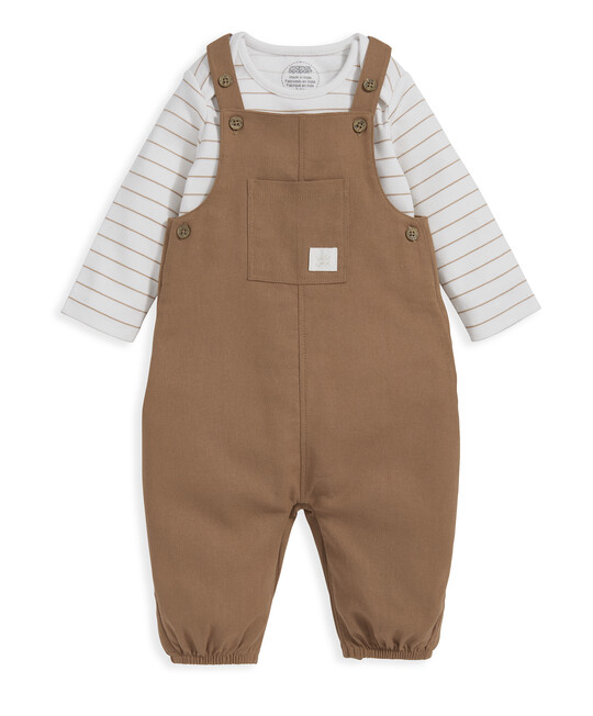 Stripe Bodysuit & Dungarees Outfit Set - Toffee image number 2