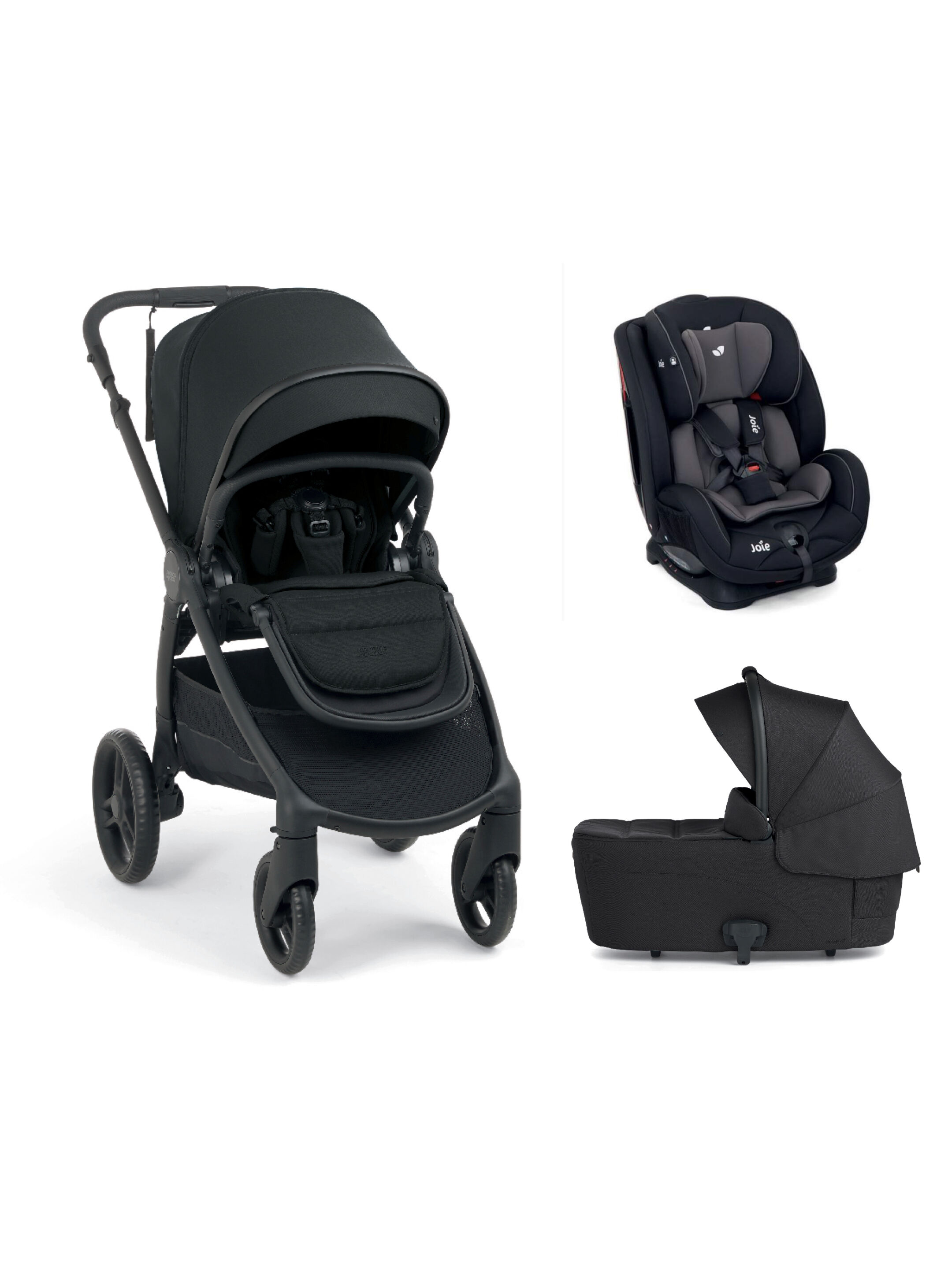 Ocarro 2 Pushchair and Carrycot Bundle with Joie Stages Adjustable Baby to Child Car Seat (3 Pieces) - Eclipse