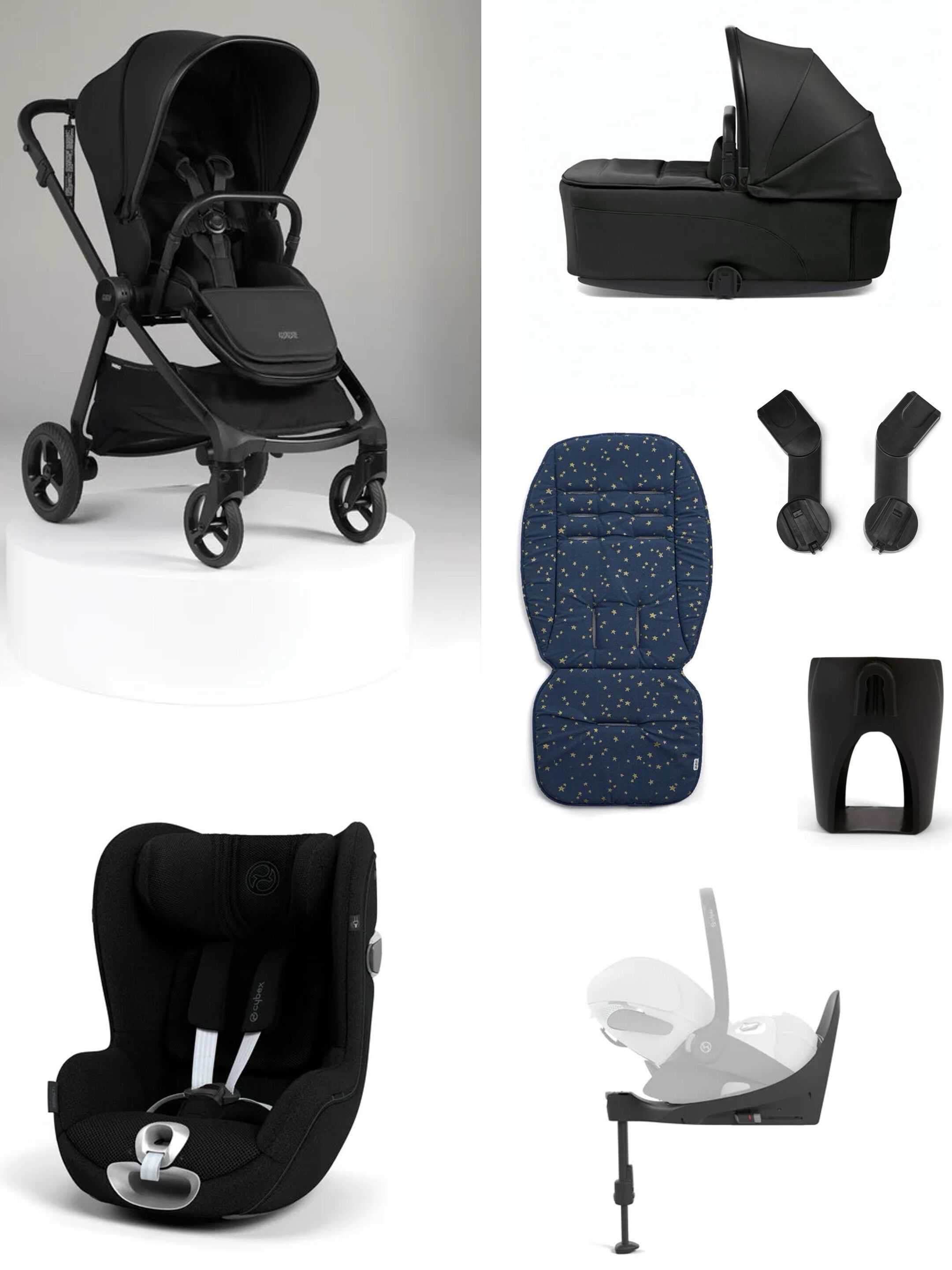 Vardo Noir Pushchair 7 Piece Bundle with Cybex Car Seat