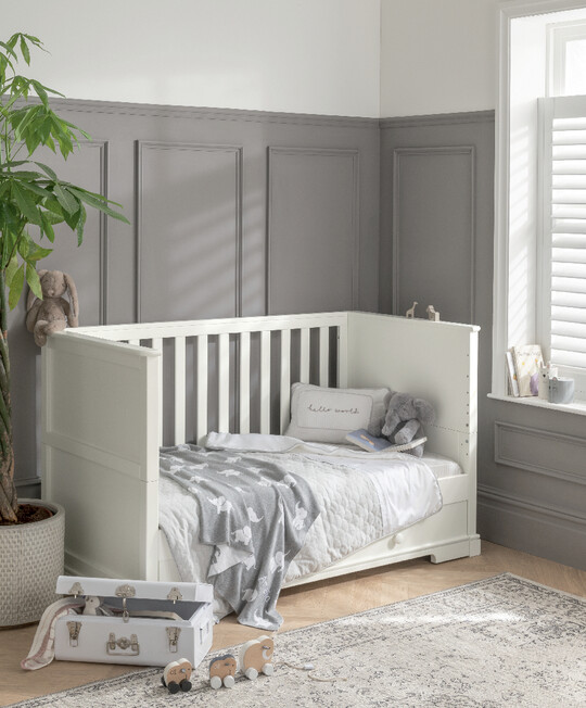 Oxford Wooden Cot & Toddler Bed with Storage - White image number 7