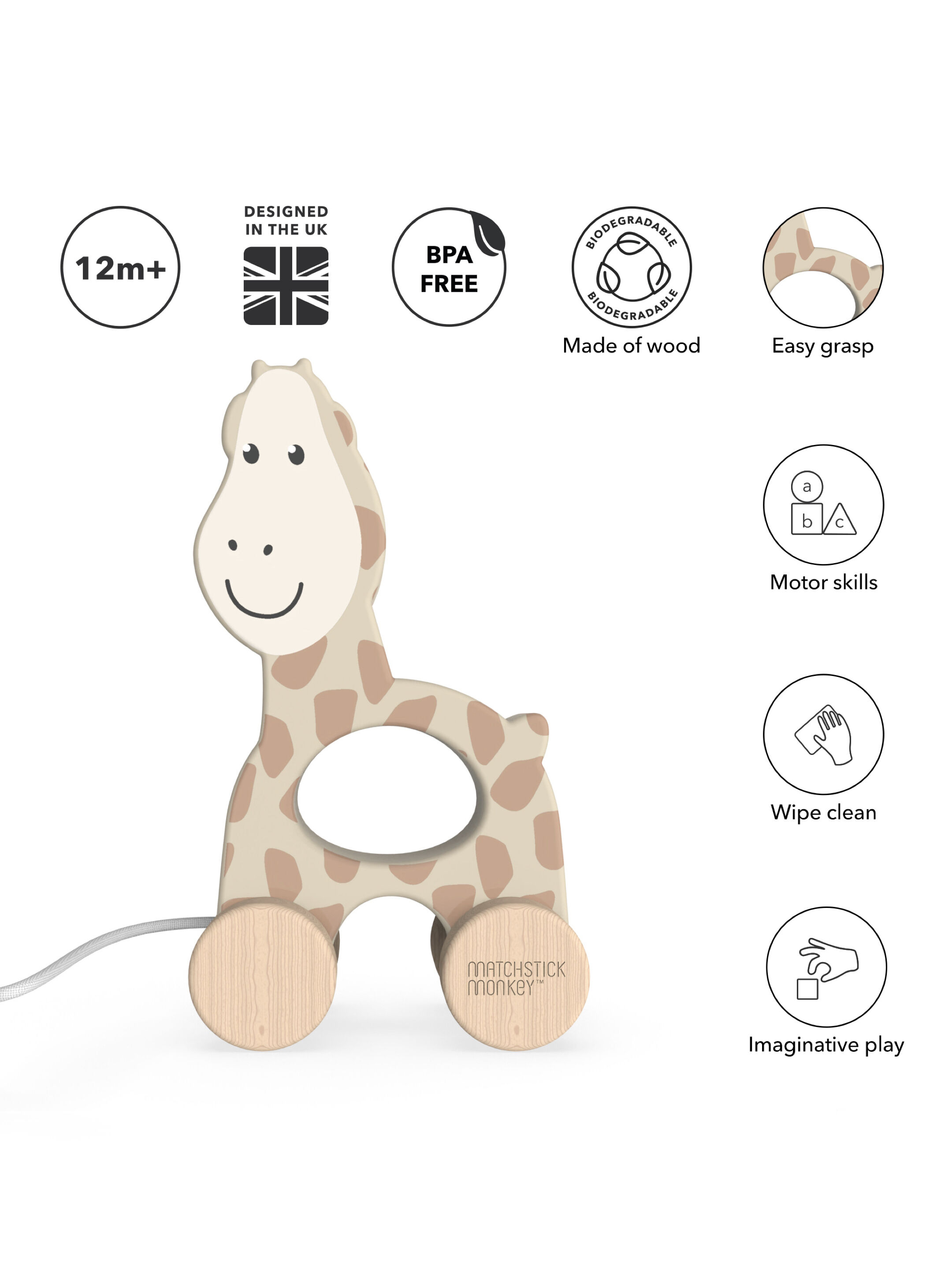 Matchstick Monkey Playtime Pull Along Animal - Gigi Giraffe image number 3