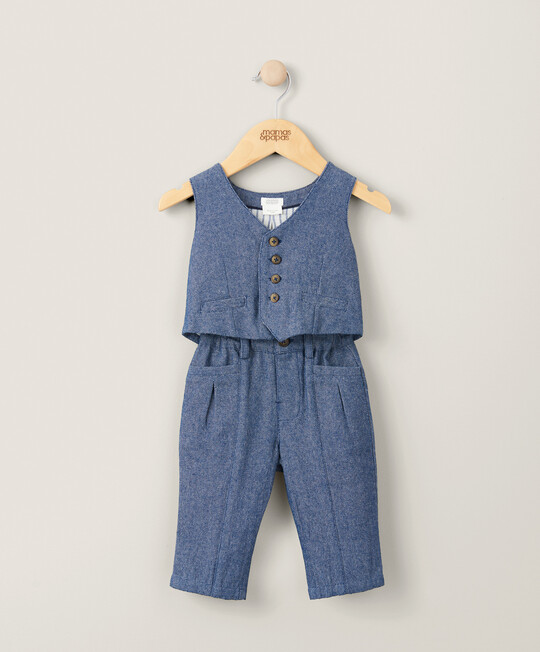 Woven Waistcoat & Trouser Outfit Set - Blue image number 1