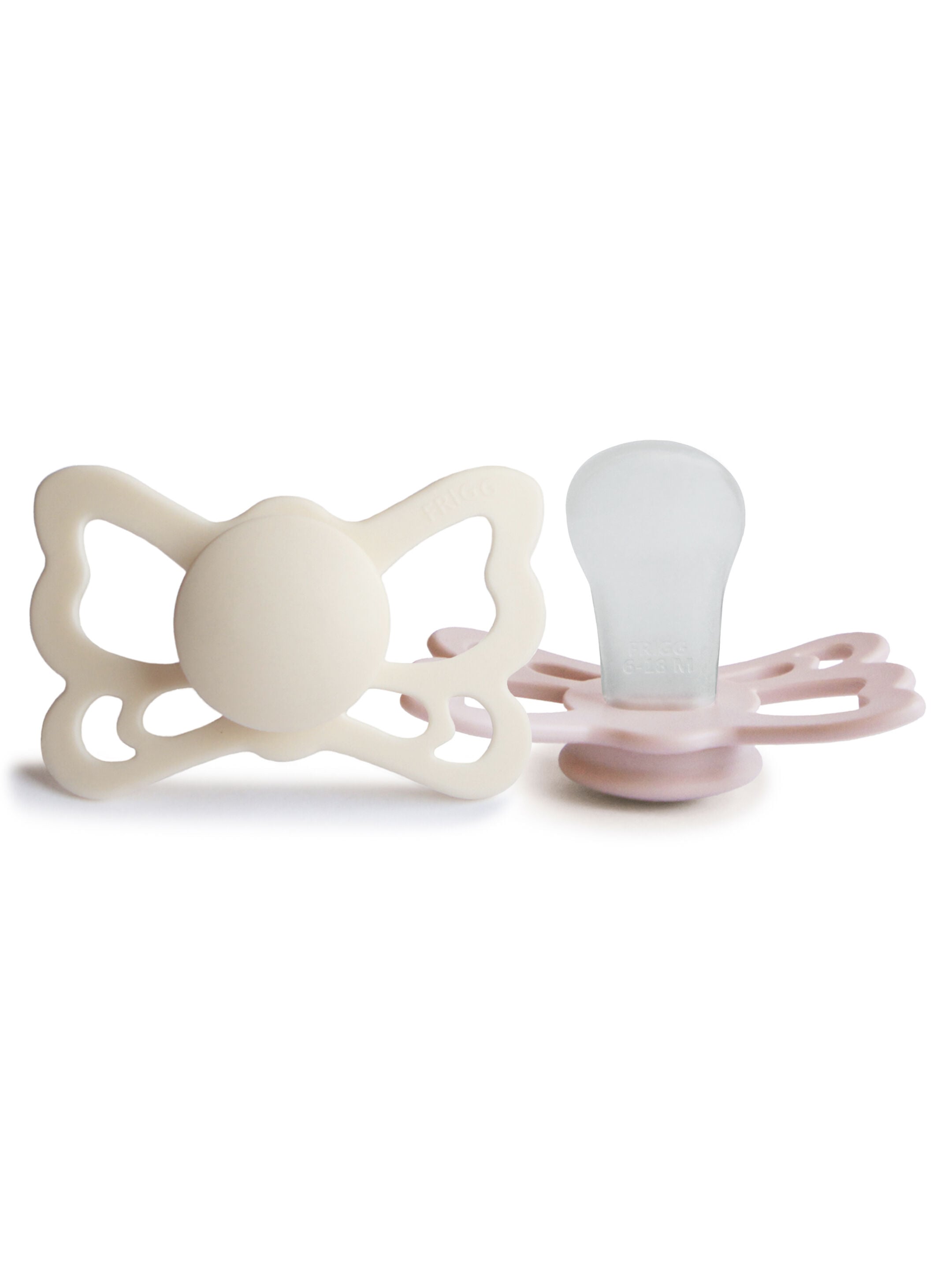 FRIGG Butterfly Anatomical Silicone Baby Pacifier 0-6M 2-Pack Cream/Blush - Size 1