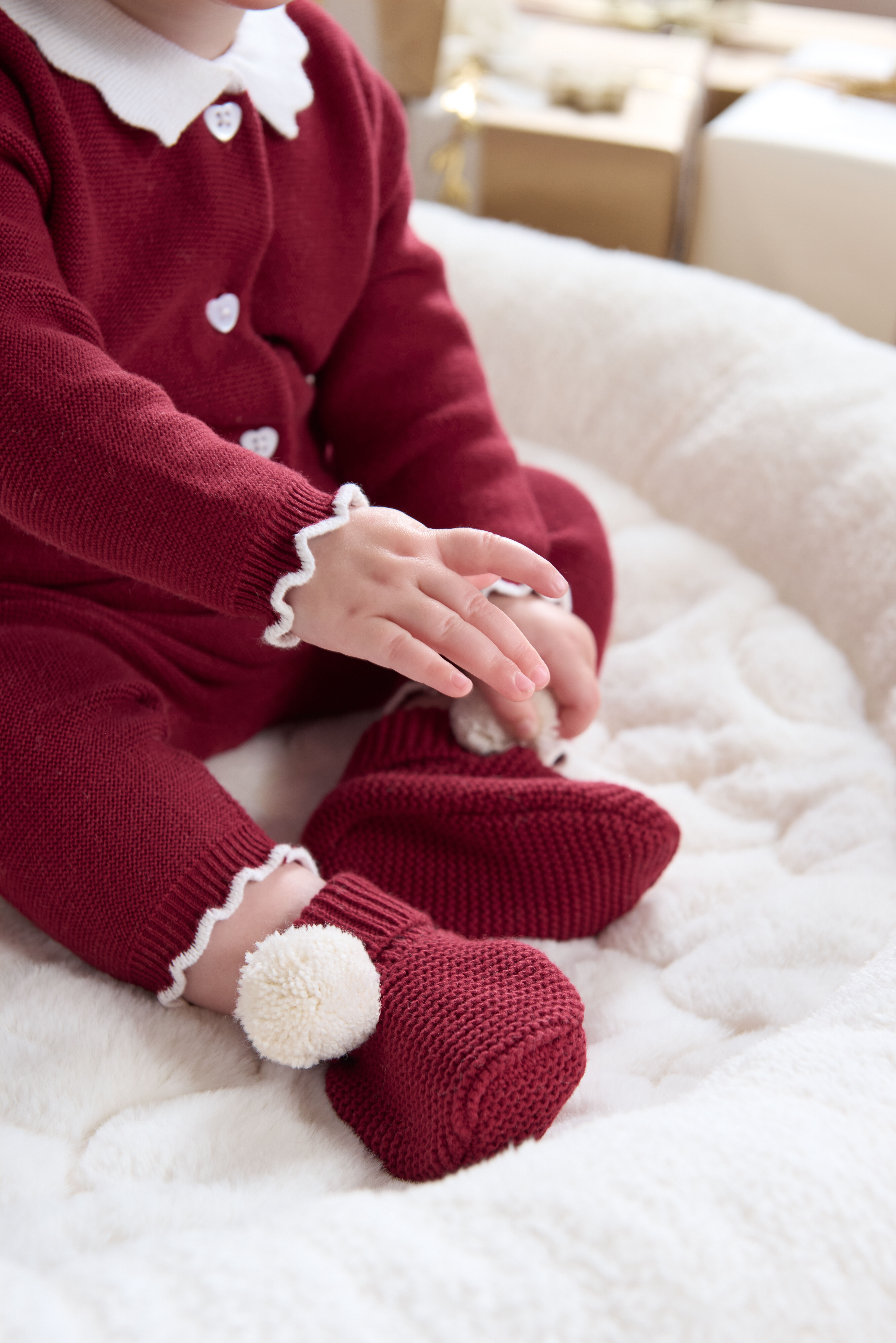 Red Pom Pom Booties
