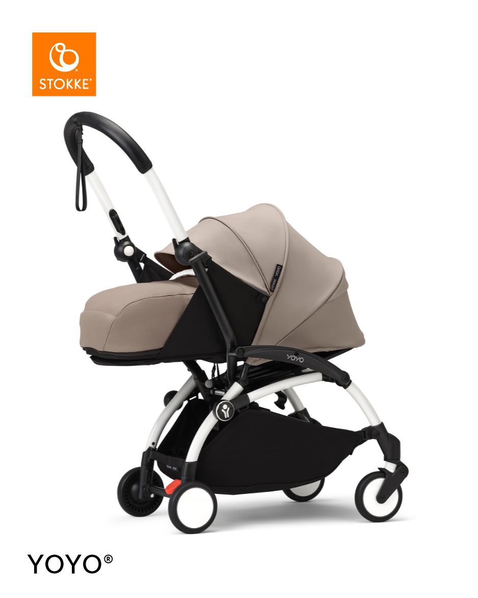 Stokke YOYO3 White Frame with 0+ Newborn Pack - Taupe & Cup Holder (3 Pieces)