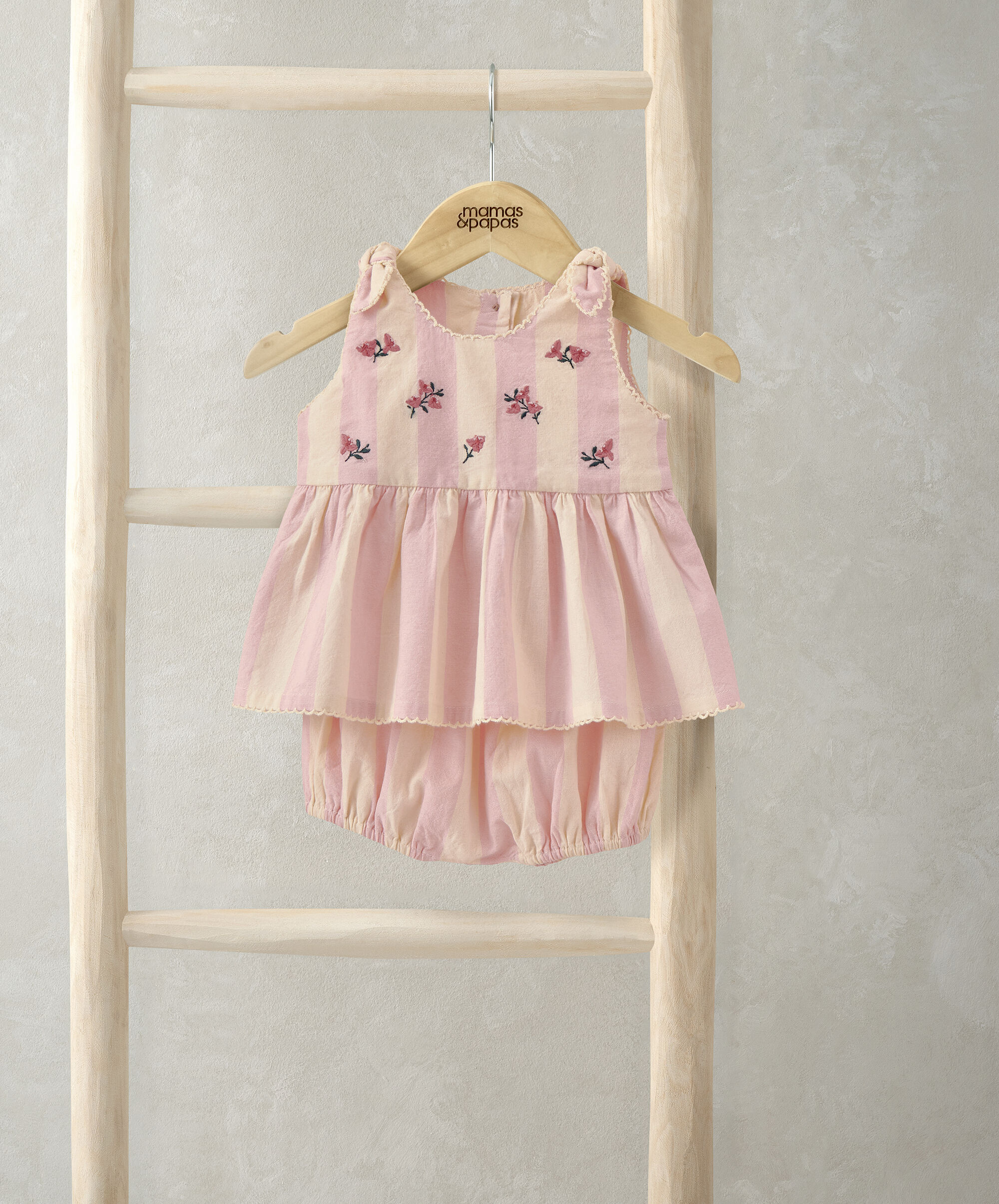 Stripe Embroidered Top and Bloomers Outfit Set