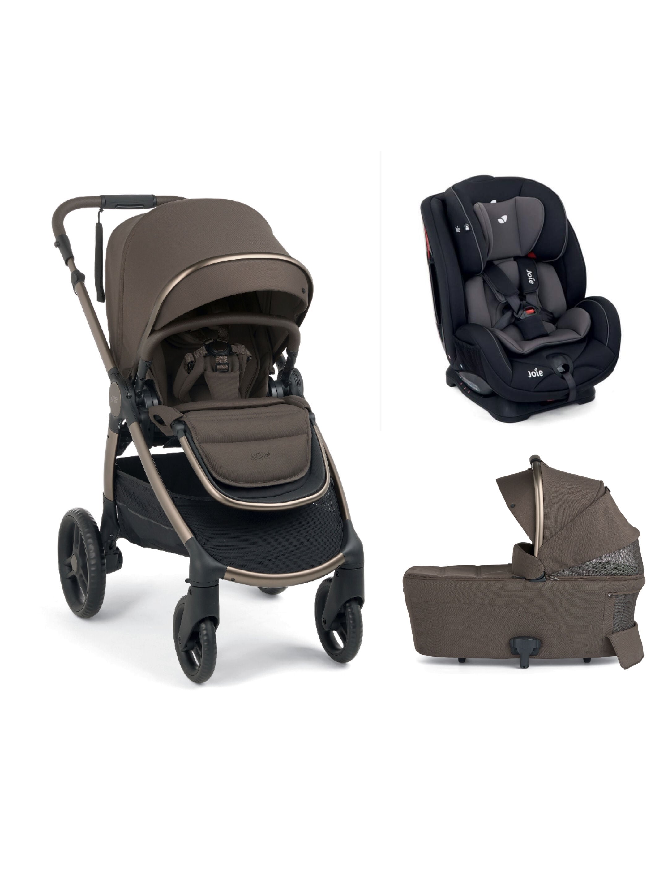 Ocarro 2 Pushchair and Carrycot Bundle with Joie Stages Adjustable Baby to Child Car Seat (3 Pieces) - Eclipse