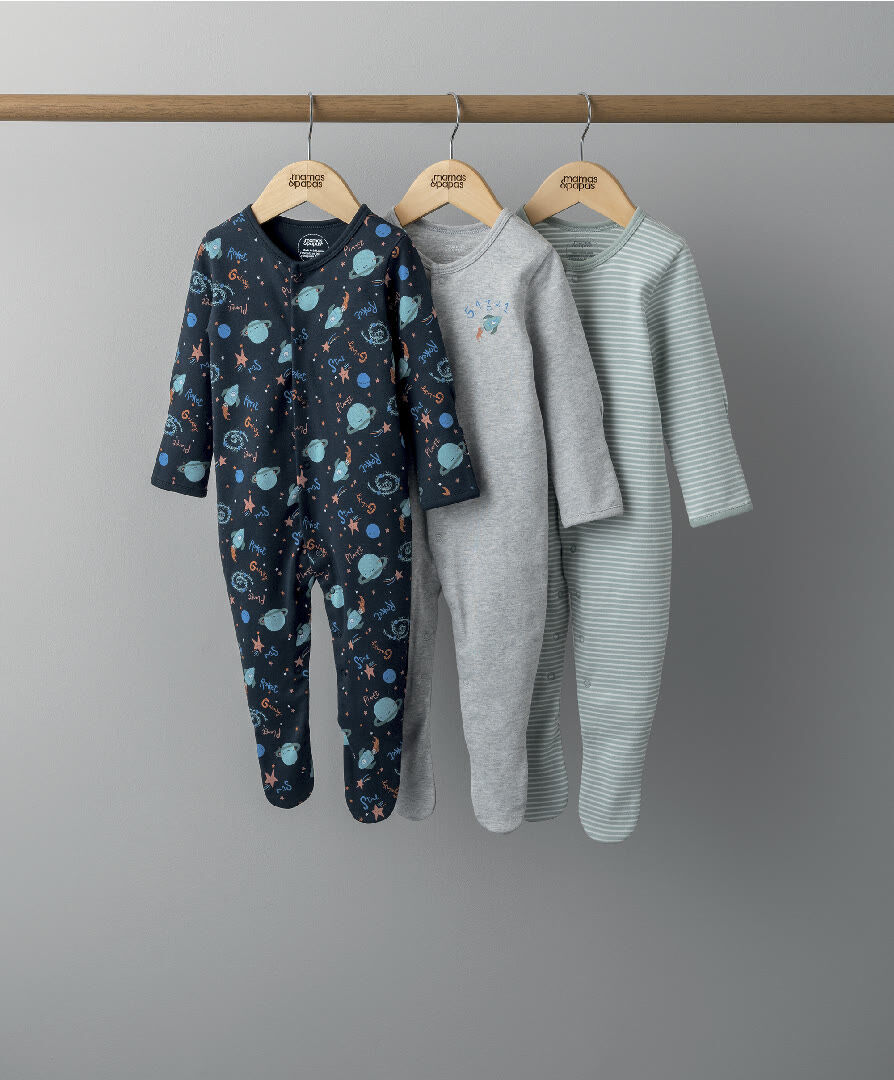 3 Pack ABC Blast Off Sleepsuits image number 1