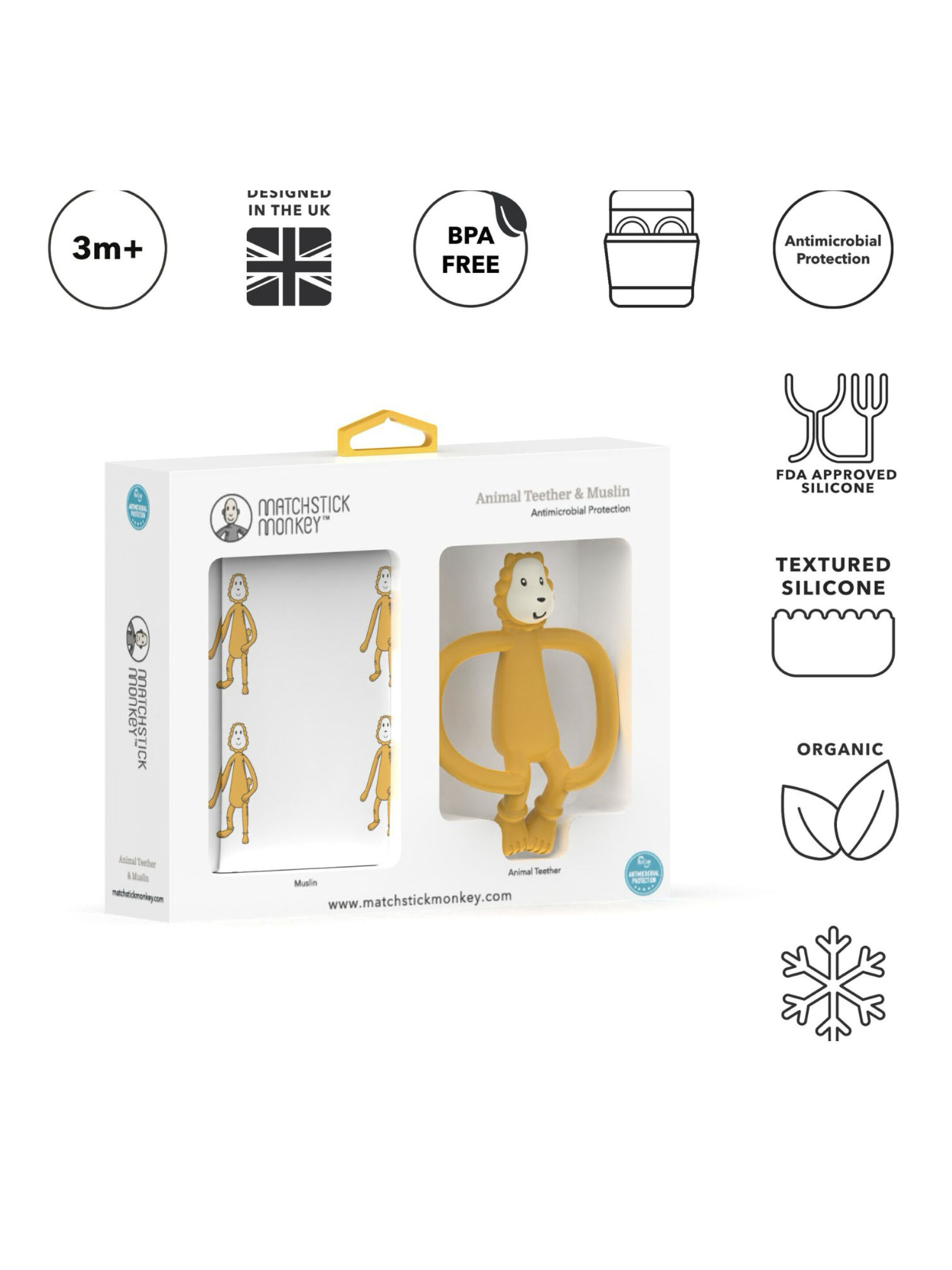 Matchstick Monkey Animal Teether & Muslin Gift Set