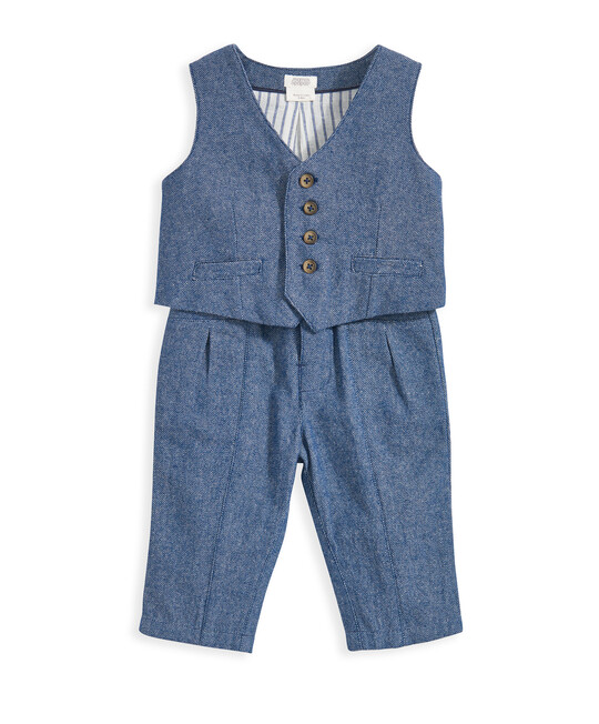 Woven Waistcoat & Trouser Outfit Set - Blue image number 2