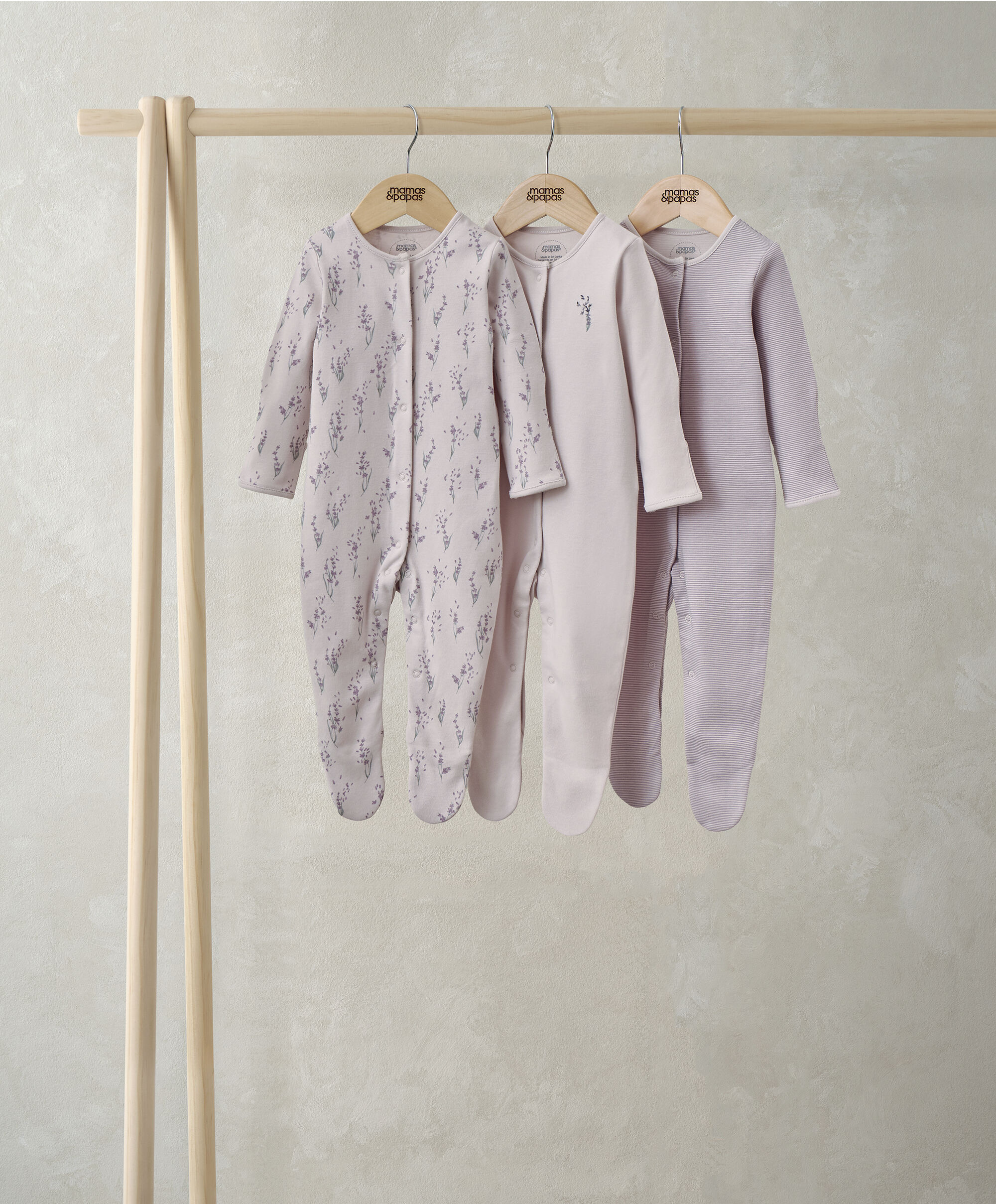 Mamas & Papas Lavendar Sleepsuits (Pack of 3)
