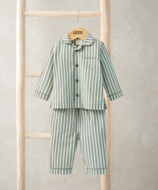 Mamas & Papas Woven Green Stripe Pyjamas