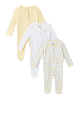 Yellow Floral Sleepsuits 3 Pack