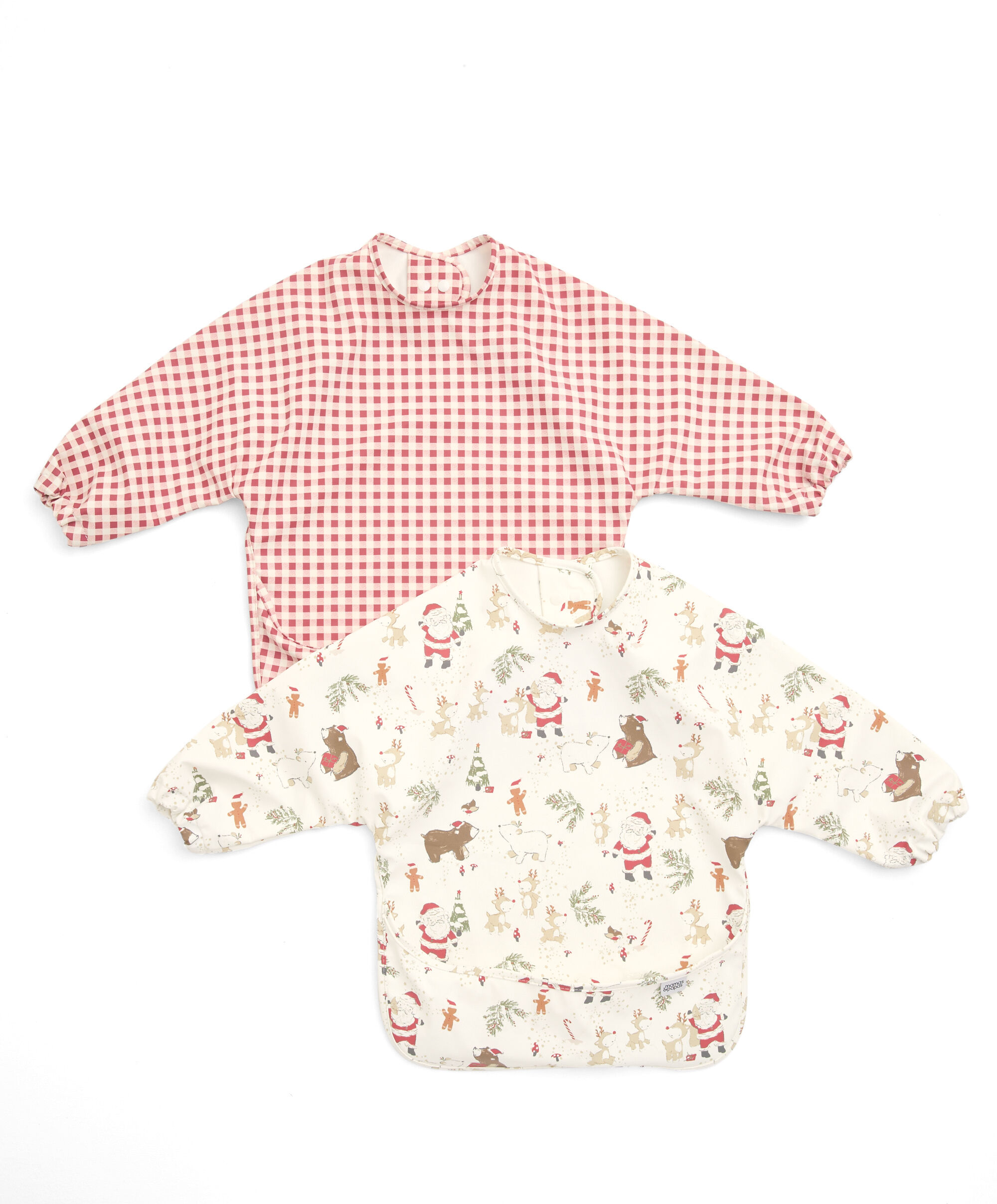 Xmas 2Pk Long Slv Bibs - Santa & Fri