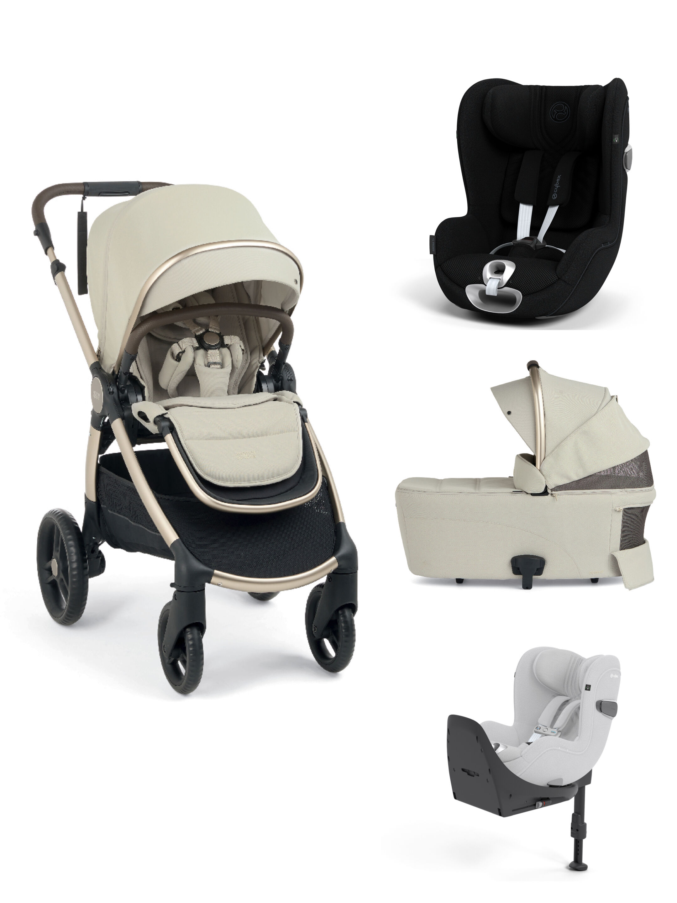 Ocarro 2 Pushchair and Carrycot Bundle with Cybex Car Seat and Base (4 Pieces) - Eclipse
