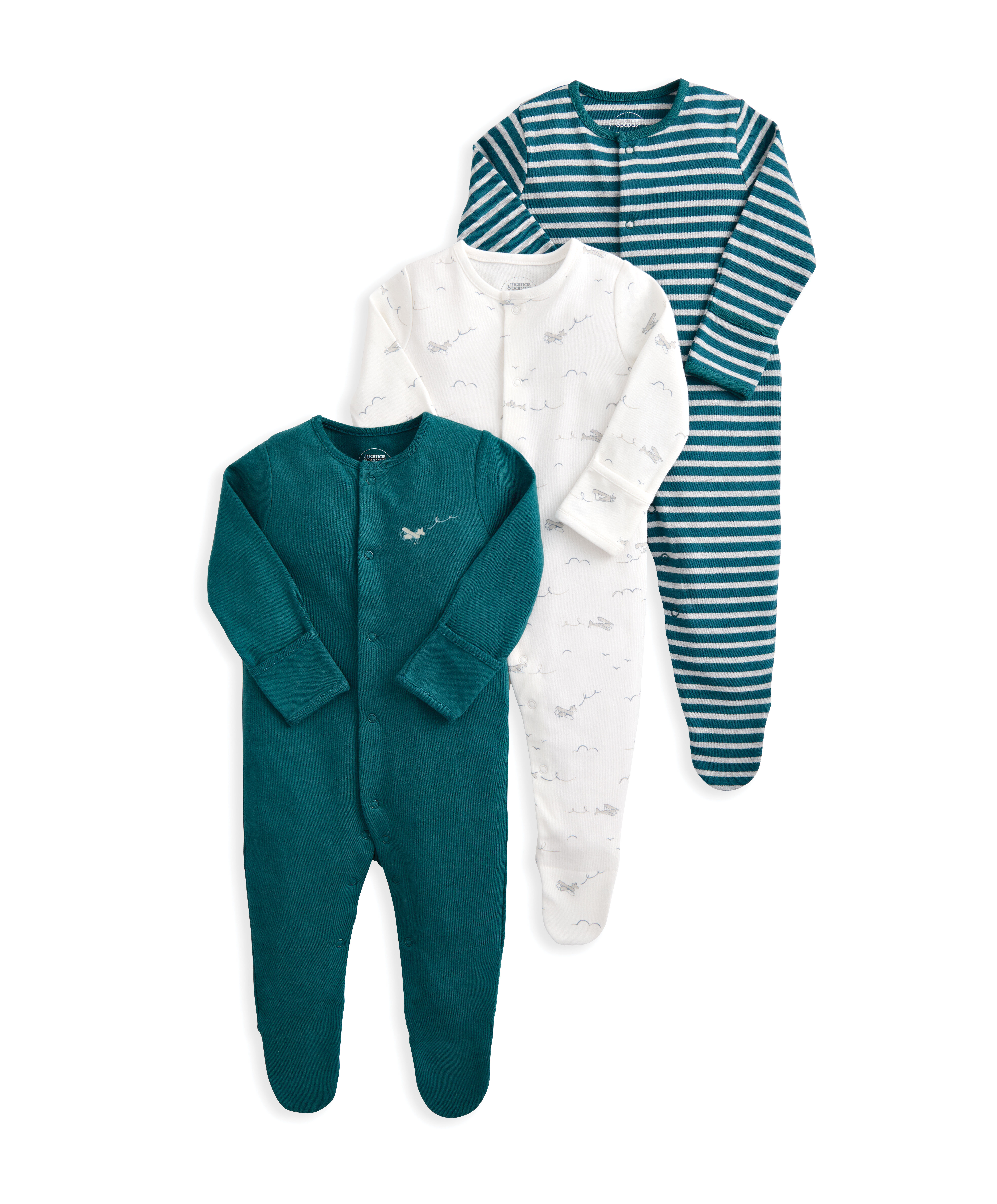 Sleepsuits (Pack of 3) - Planes Stripe image number 2