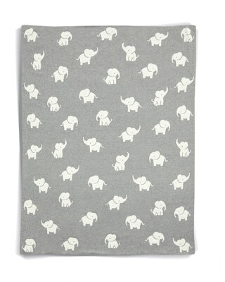 Welcome To The World Knitted Elephant Blanket - Grey