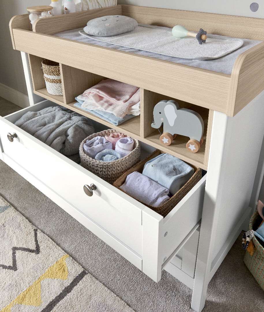 Harwell 4 Piece Cotbed Set with Dresser Changer, Wardrobe and Nanit Monitor - White image number 5