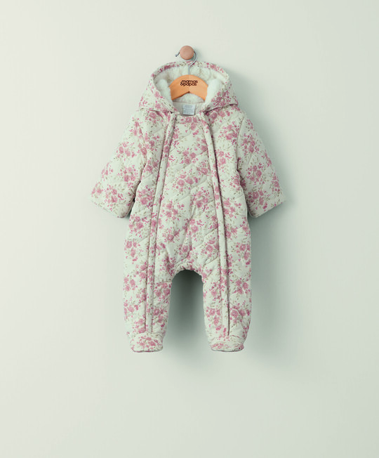 Neutral All Over Print Cord Quilted Pramsuit image number 1