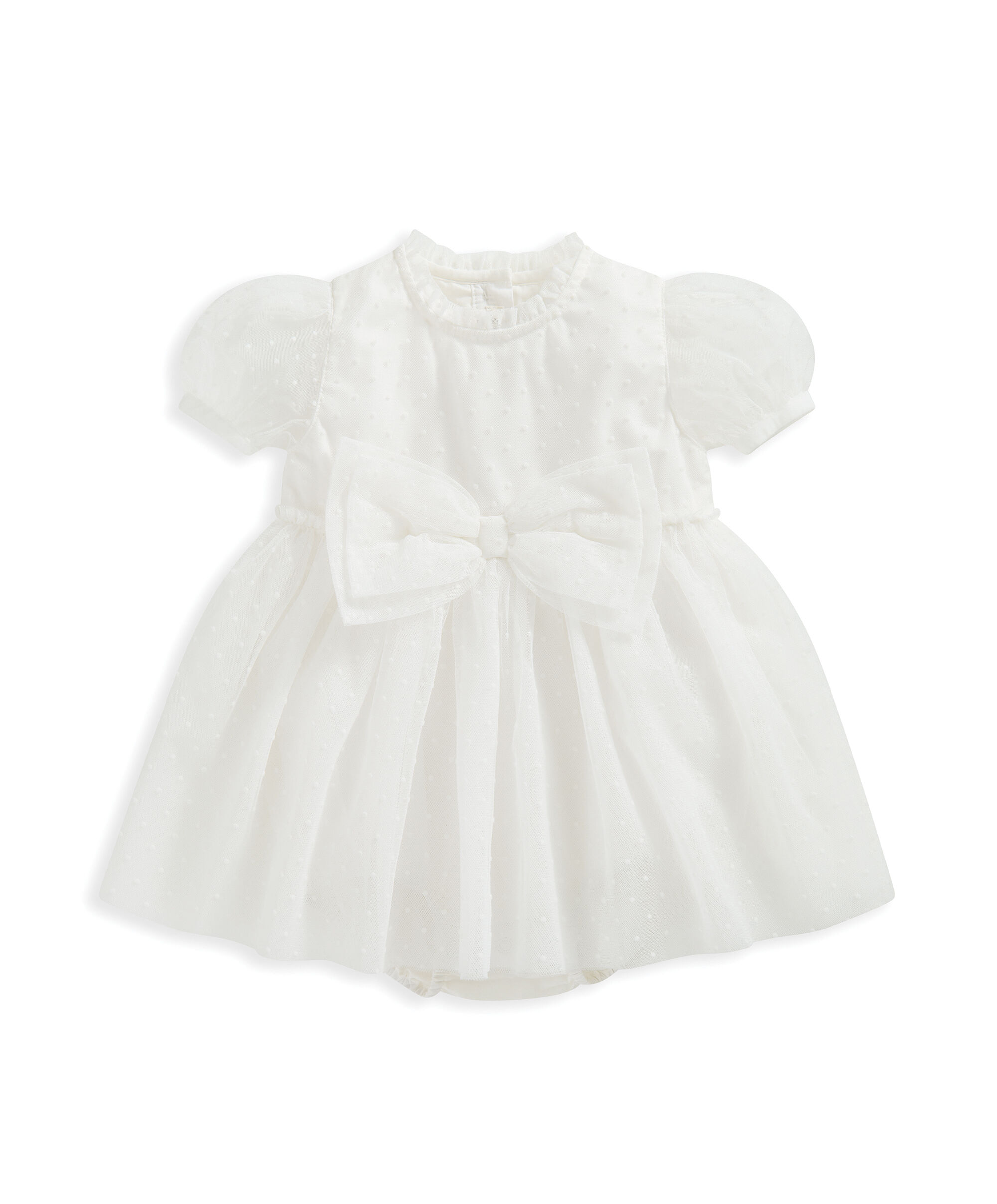 Spotted Flock Bow Romper - White image number 2