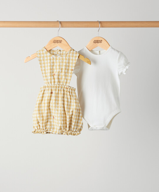 Yellow Gingham Romper Set Piece set