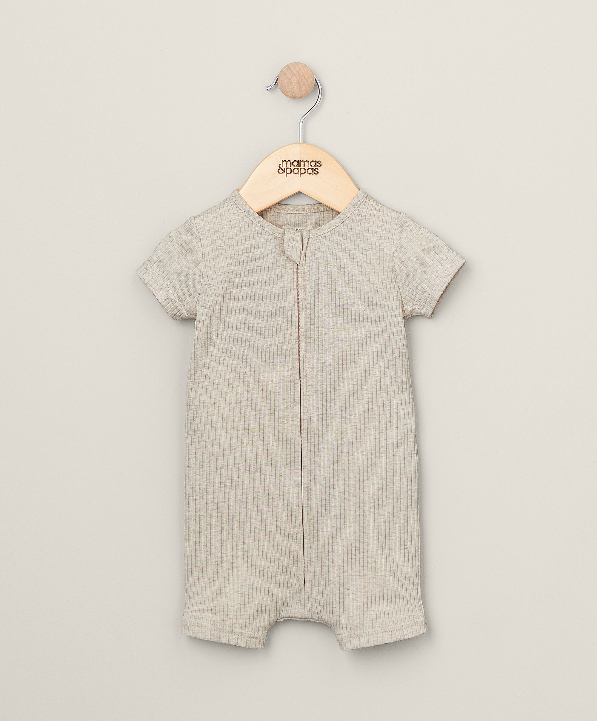 Organic Ribbed Oatmeal Zip Romper image number 1