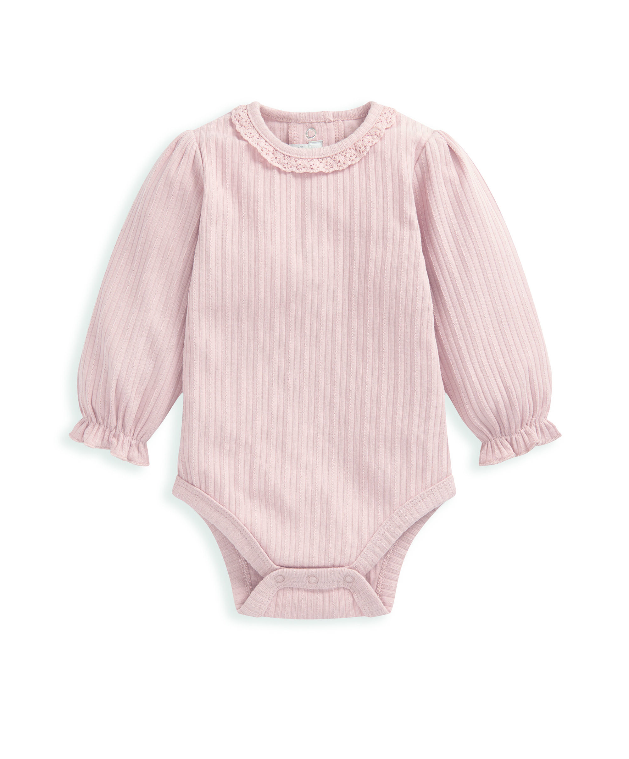 Pink Lace Trim Bodysuit image number 2