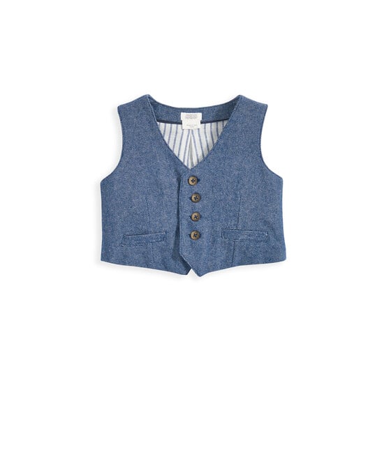 Woven Waistcoat & Trouser Outfit Set - Blue image number 4