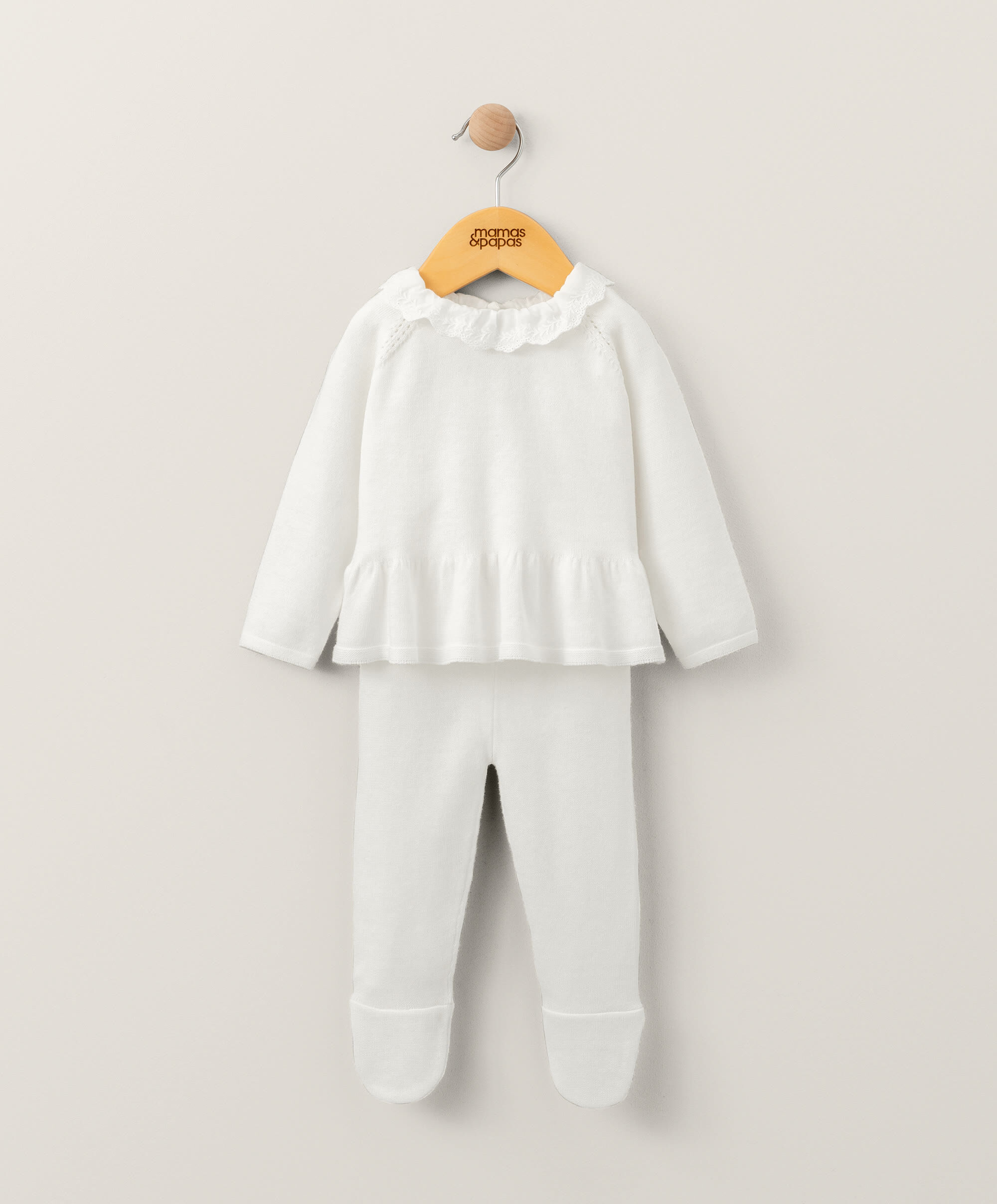 White Frill Knitted Top & Leggings Set image number 1