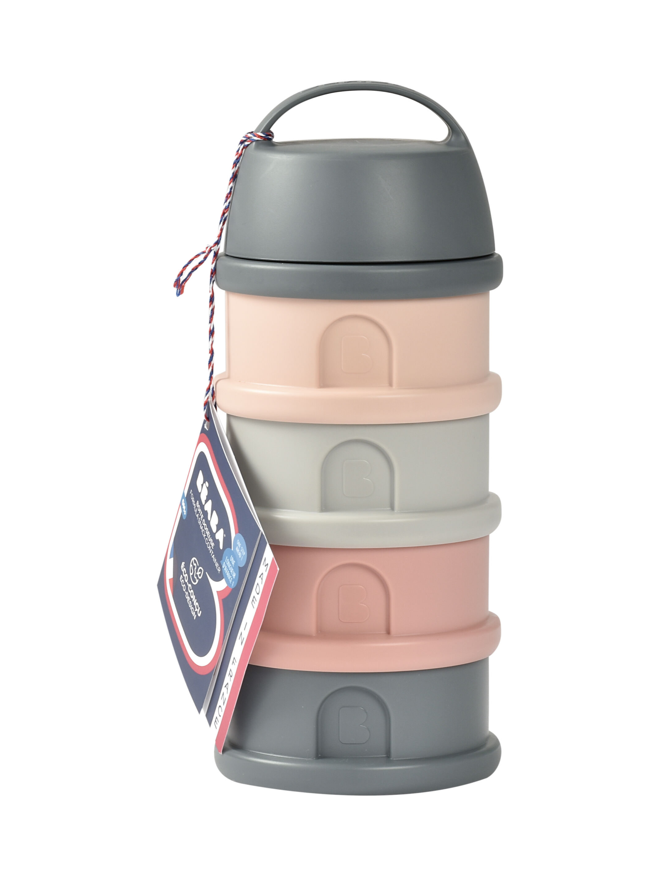 Beaba Formula Milk Container with 4 Compartments - Mineral Grey/Pink