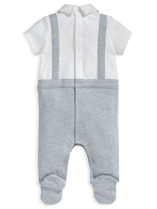 Grey Romper With Braces & Bow Tie image number 3