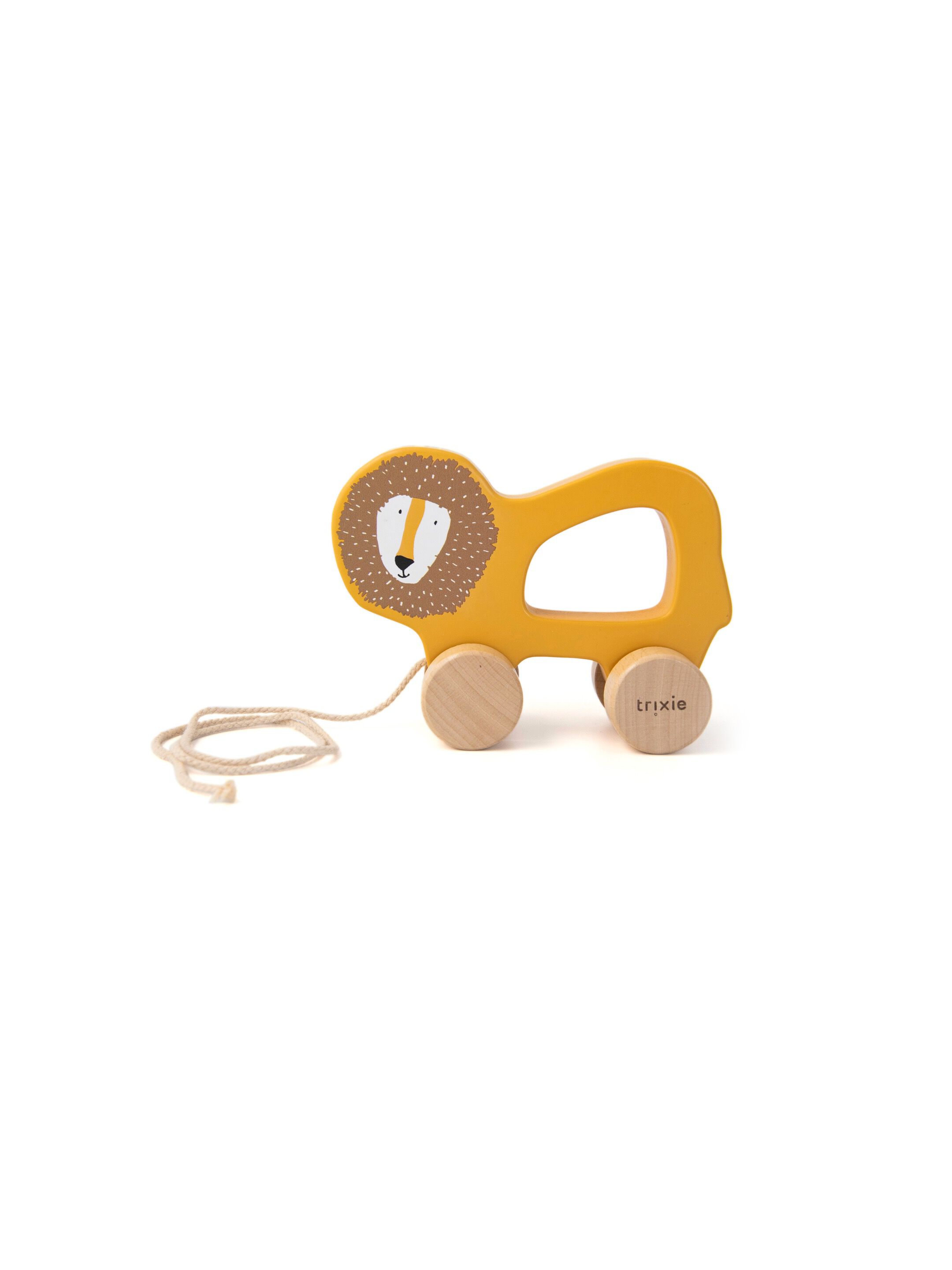 Trixie Wooden pull along toy Mr. Lion - Yellow