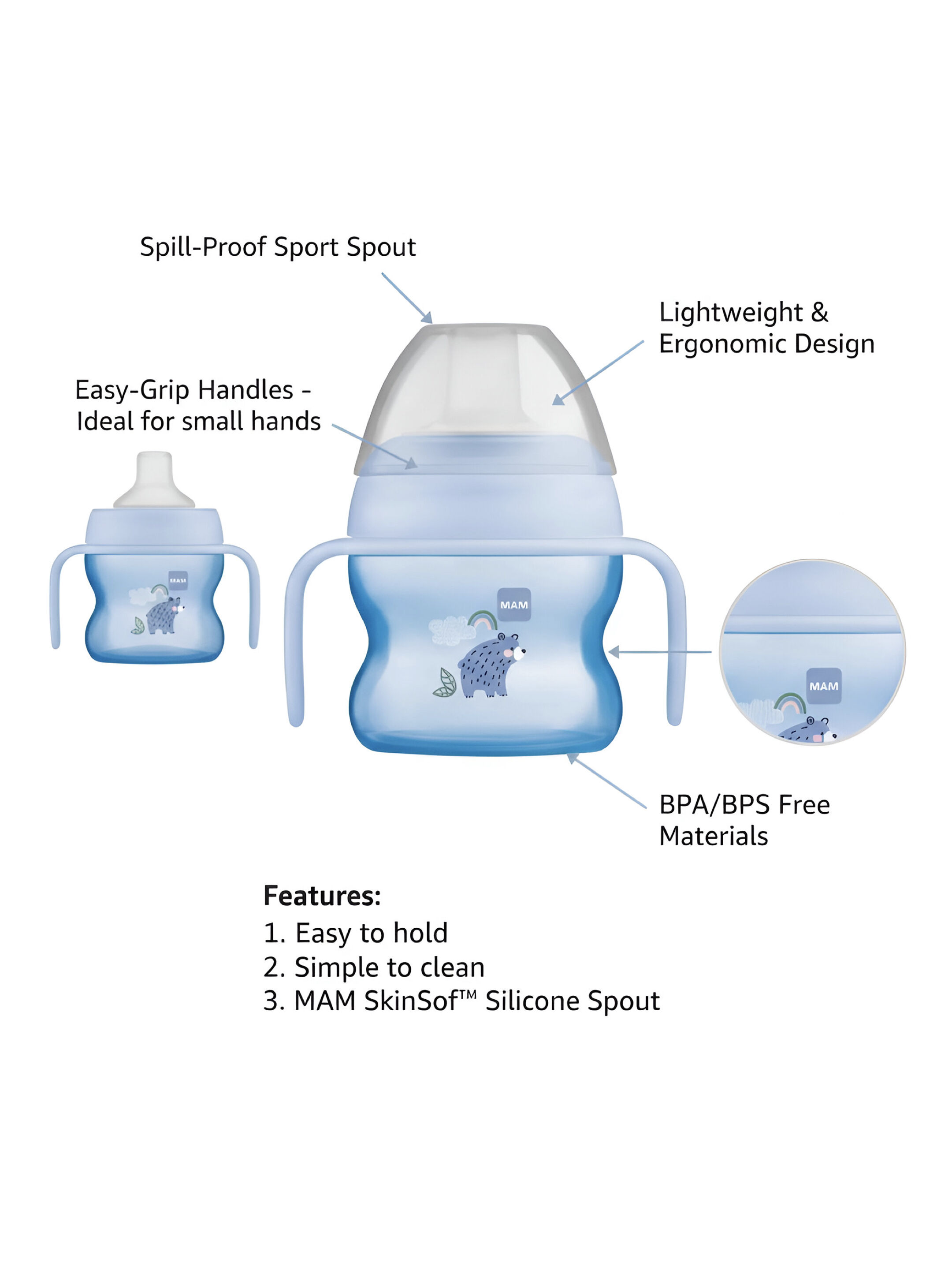 Mam Baby Starter Cup  Silicone Cup - 4 M+ | Fores Blue - 150 Ml - Pack of 1 image number 4