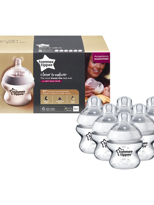 Tommee Tippee Closer to Nature Feeding Bottle, 150ml x 6� - Clear image number 2