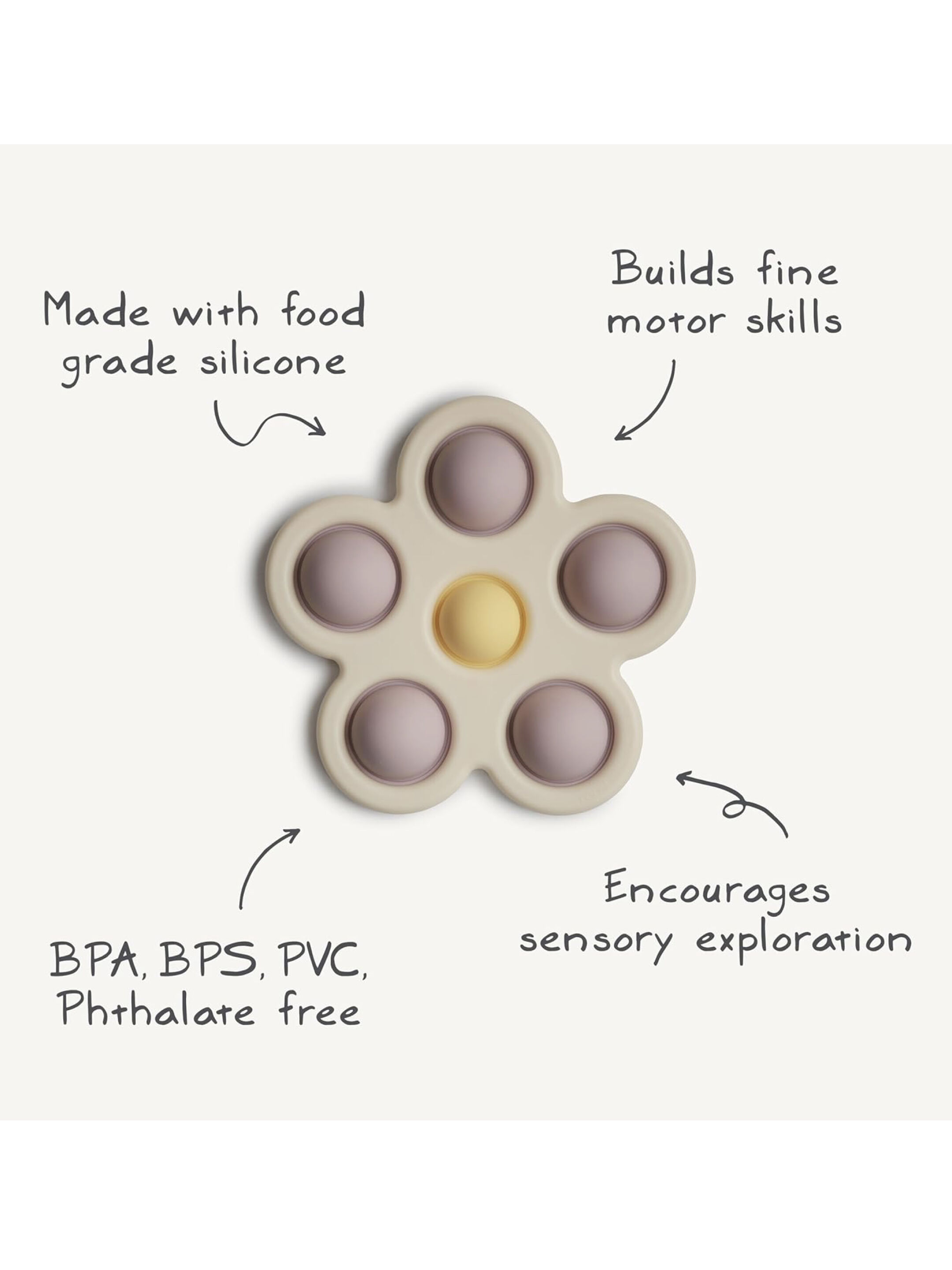 Mushie Flower Press Toy (Soft Lilac/Pale Daffodil/Ivory) image number 9